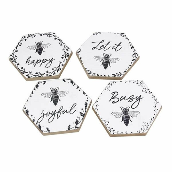 Youngs Wood Bee Coaster with Cork Backing - Set of 4 18545